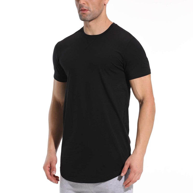 LETAOTAO Mens Longline Gym Muscle Bodybuilding Tshirts Hipster Reflective Line Scallop Crewneck Tees Shirts Tops - Image 2